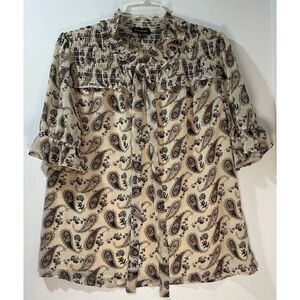 Pleione women’s short sleeve brown paisley blouse size Medium. #36-0922